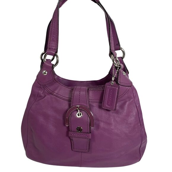 COACH Lynn Soho Buckle Purple Leather Large Hobo Shoulder Bag Tote F17219 EUC - Picture 1 of 14